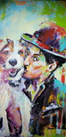 a mans love,a dogs life.. Acryla auf Leinwand 50 x 100 cm