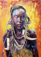 Ethiopien girl _Mursi- Acryl auf Leinwand 60 x 80cm