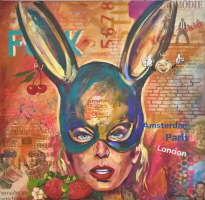funny bunny - mixed Media ( Collage -Acryl on canvas) 80 x 80 cm
