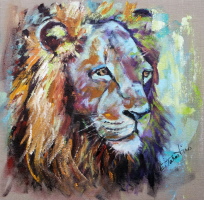Löwe-Acryl auf Jute 80 x 80 cm