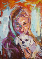 Mädchen mit Hund- Acryl auf Leinwand 60 x 80 cm