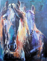 Pferde im Gegenlicht - Acryl auf leinwand 80 x 100 cm