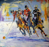 Snow Polo St. Moritz - Acryl auf Leinwand 100 x 100 cm