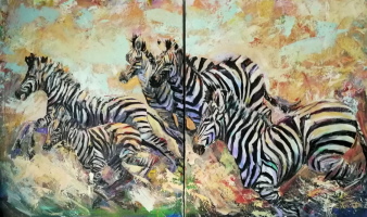 Zebra Wildlife - Acryl auf Leinwand 200 x 120 cm Diptychon