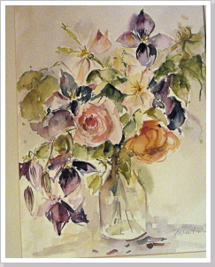Blumenvase mit Rosen - Aquarell