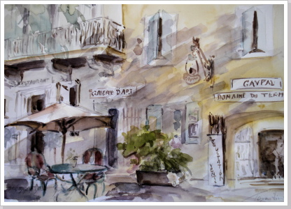 Straßencafe in der Provence - Aquarell
