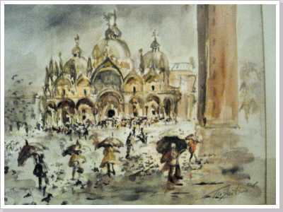 Markusplatz / Venedig im Regen - Aquarell