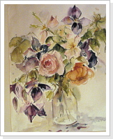 Blumenvase mit Rosen - Aquarell