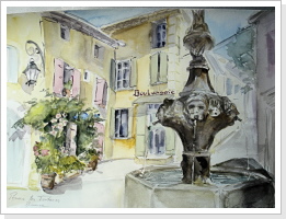 Dorfbrunnen in der Provence - Aquarell