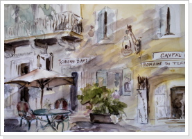 Straßencafe in der Provence - Aquarell