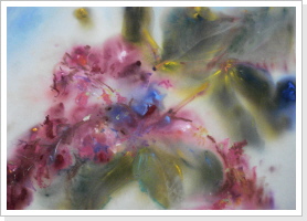 rote Kastanienblüten - Aquarell u. Quache auf Pastellpapier