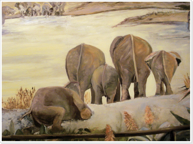 Detail - trinkende  Elefantengruppe