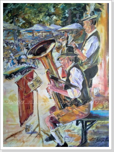 Blasmusik im Biergarten - Acryl auf Leinwand 60 x 80 cm
