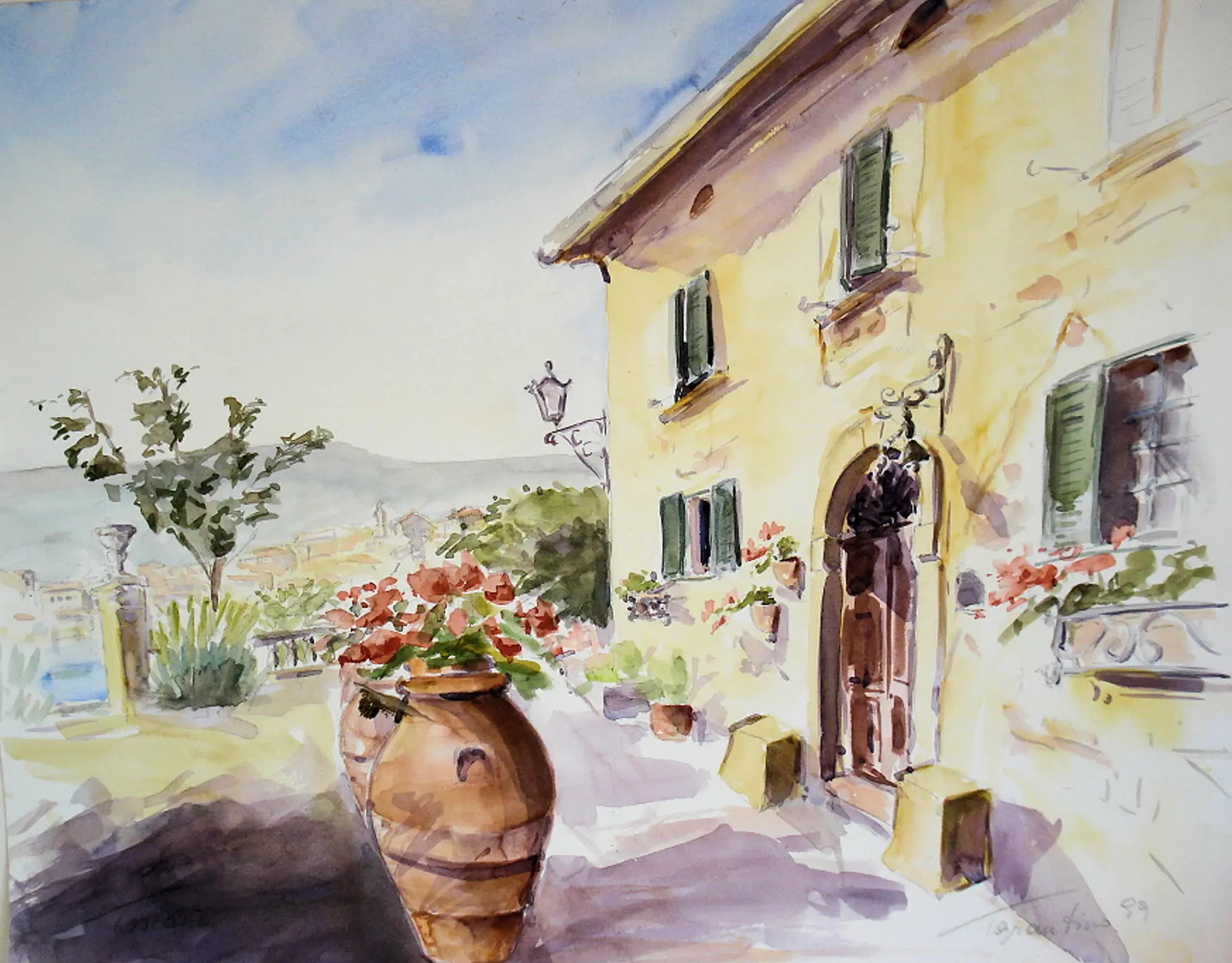 Das Haus in der Toskana - Rustikales Landhaus Aquarellmalerei von Arte Tarantino