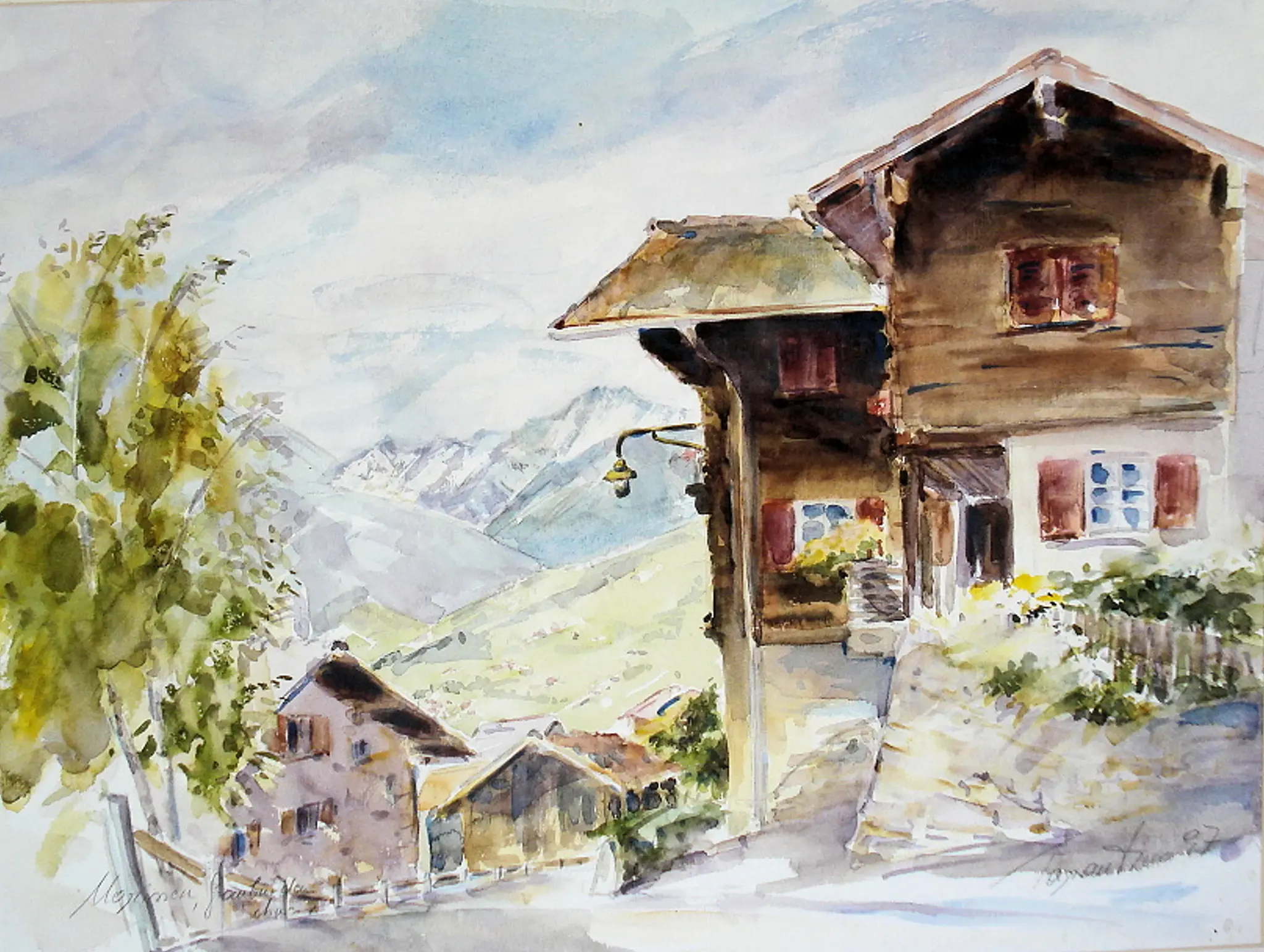 Moreissen in der Schweiz - Schweizer Alpenlandschaft Aquarellmalerei von Arte Tarantino