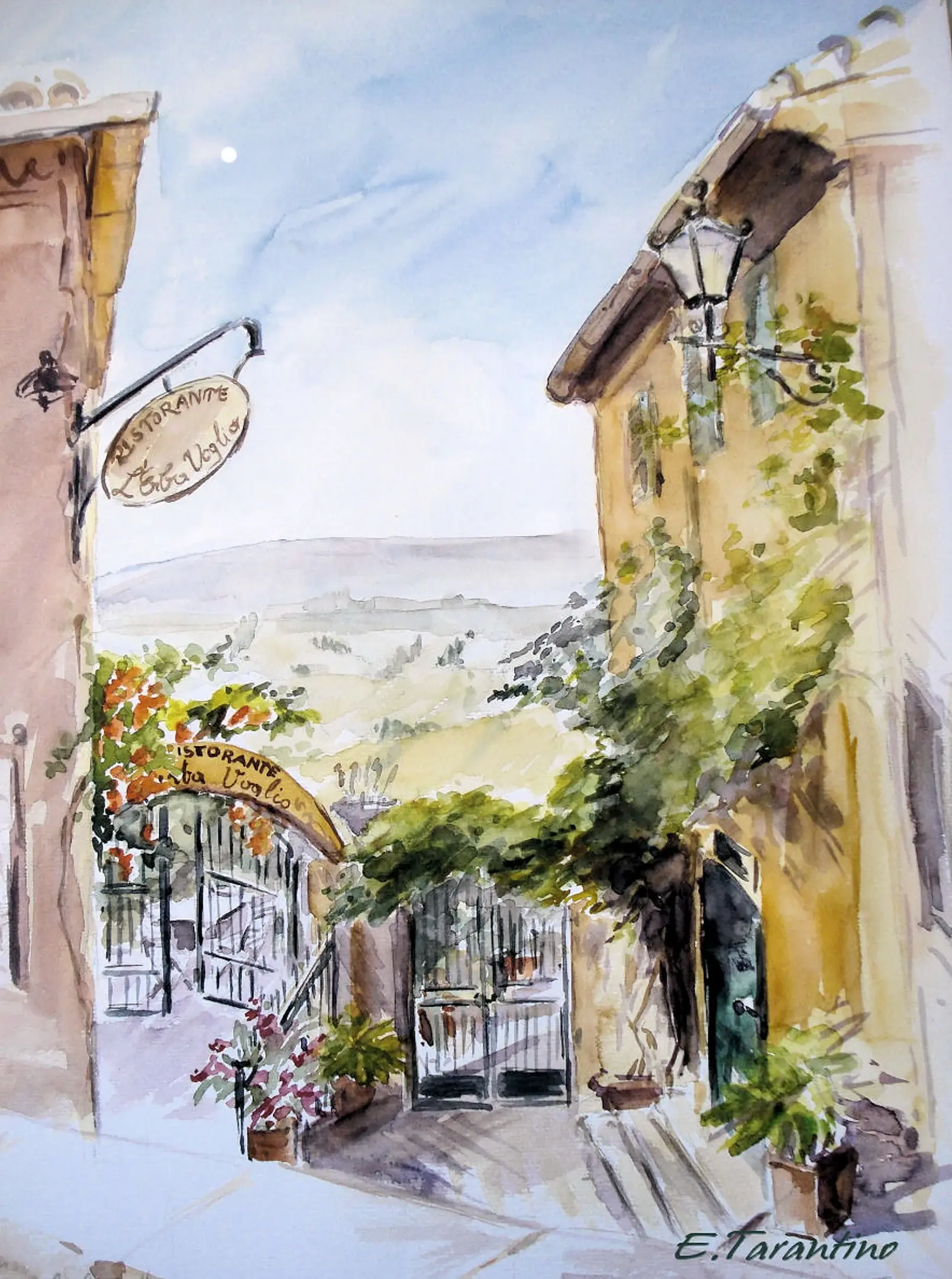 Toskana - Italienische Landschaft mit Zypressen Aquarellmalerei von Arte Tarantino